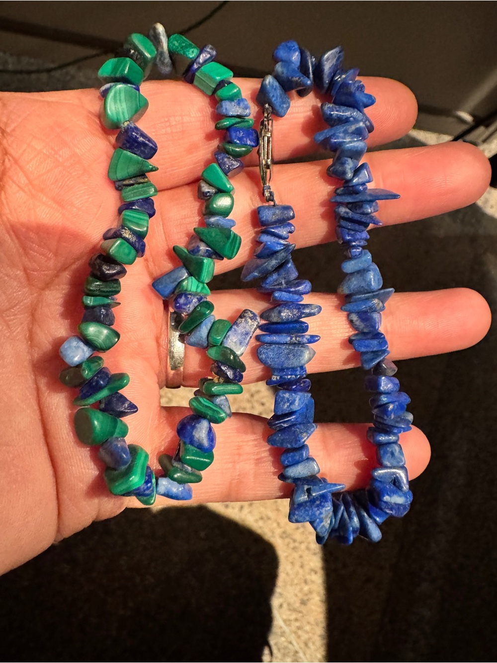 Natural Lapis Lazuli and Malachite Chip stones Bracelets set